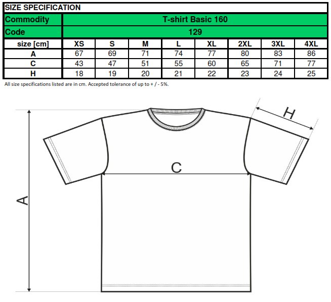 Velikost trička Basic 129