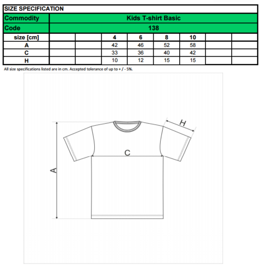 Výsledek obrázku pro Kids T-shirt Basic tabulka velikostí